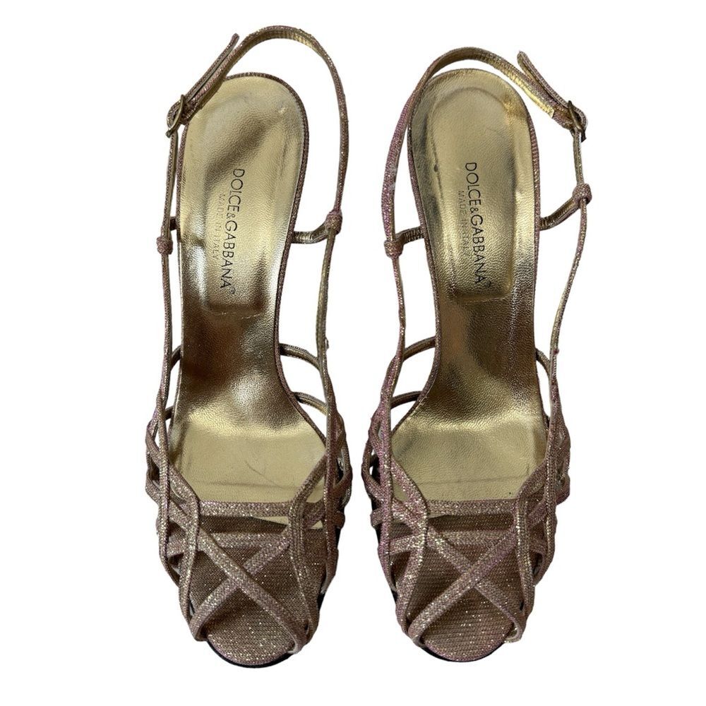 Dolce & Gabbana Iridescent Metallic Gold and Pink Strappy Heels Size 38 1/2